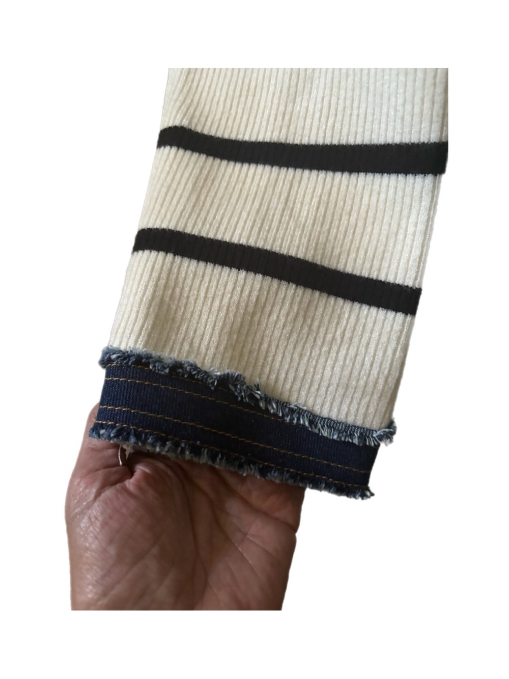 Jason Wu Cream and Black Striped Knit Cardigan with Denim Trim - Picture 5 of 6
